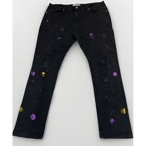 Blind Trust Y2K‎ Paint Splatter Jeans Mens 38x34 Black Distressed Streetwear